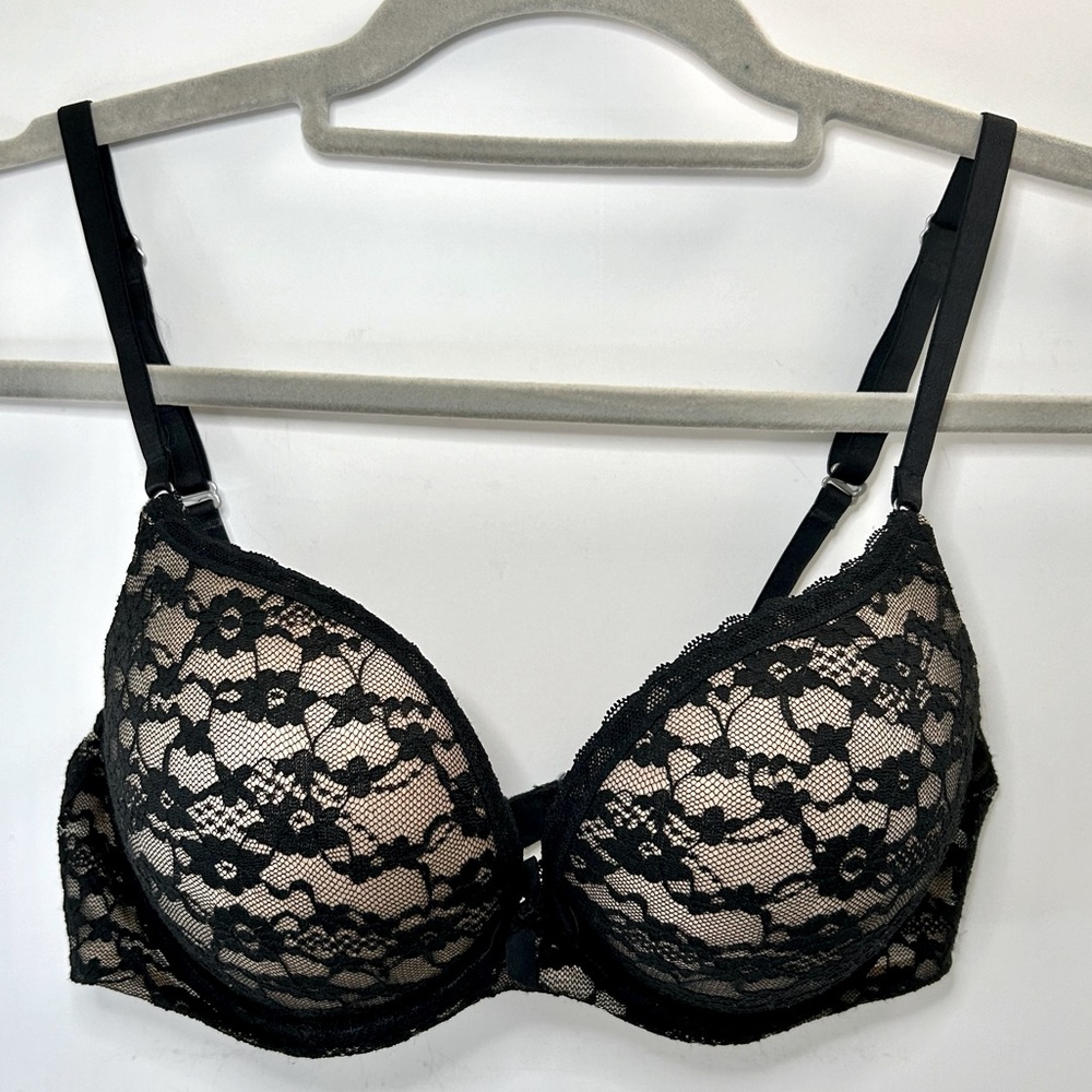 Aerie Black & Tan Lace Push Up Adjustable Strap Bra 34C